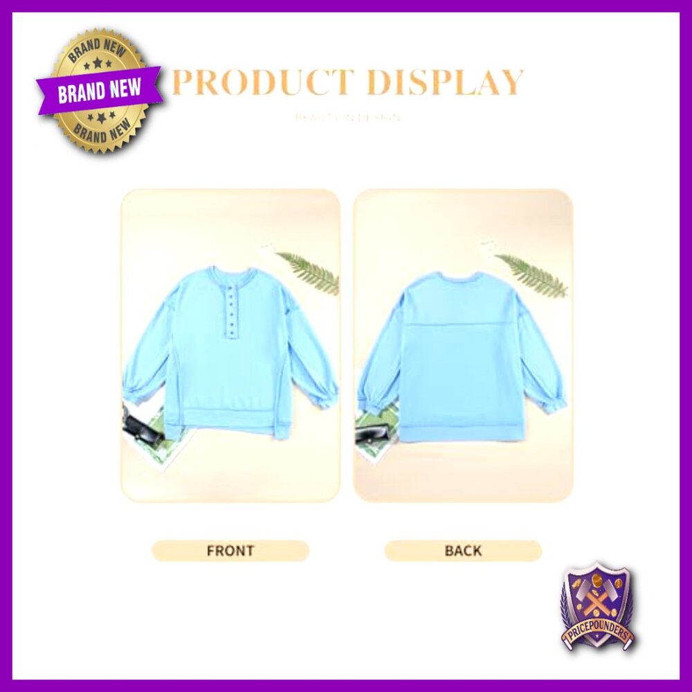 Plus Size Oversized Button Henley Sweatshirt Long… - image 4